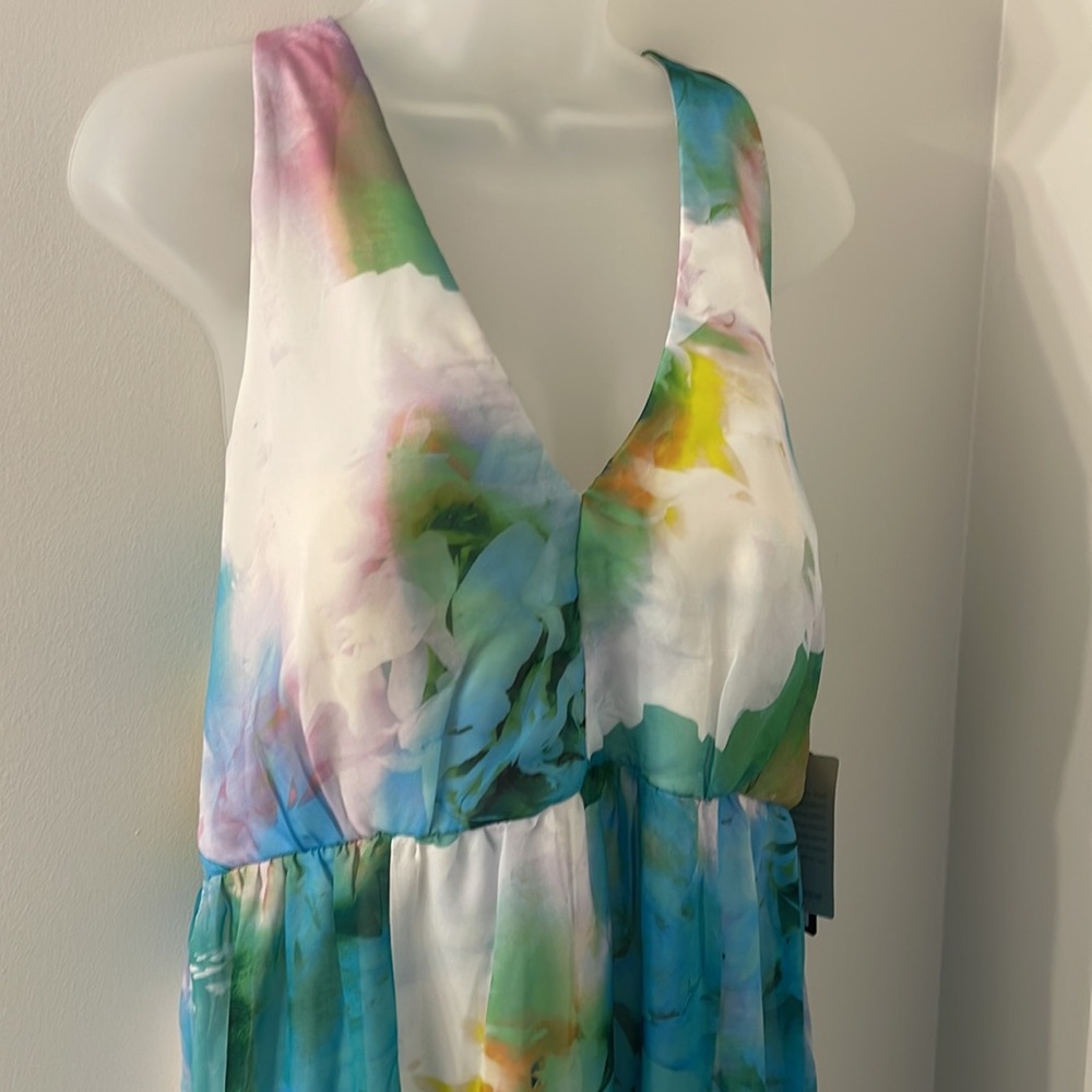 COPY - Bebe NWT haulter open back watercolor print maxi dress size 14.